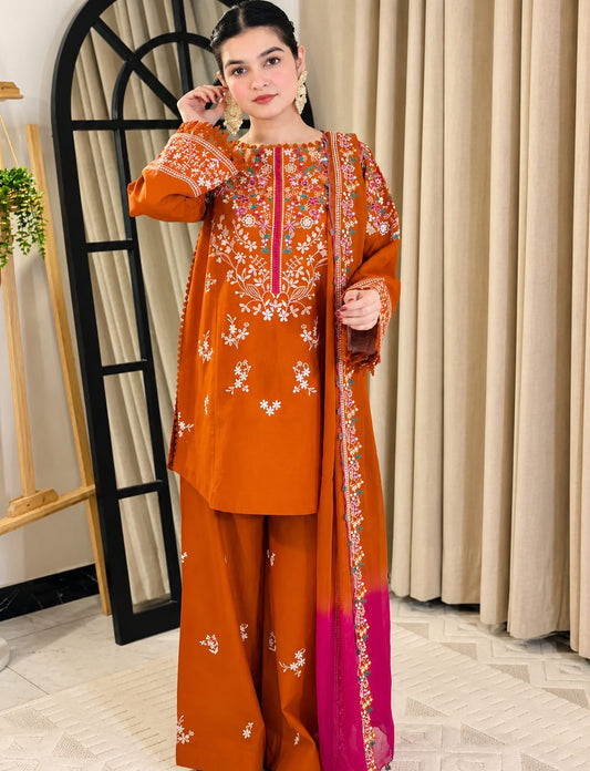 Zarqa Amber -  3 Piece Embroidered Dress